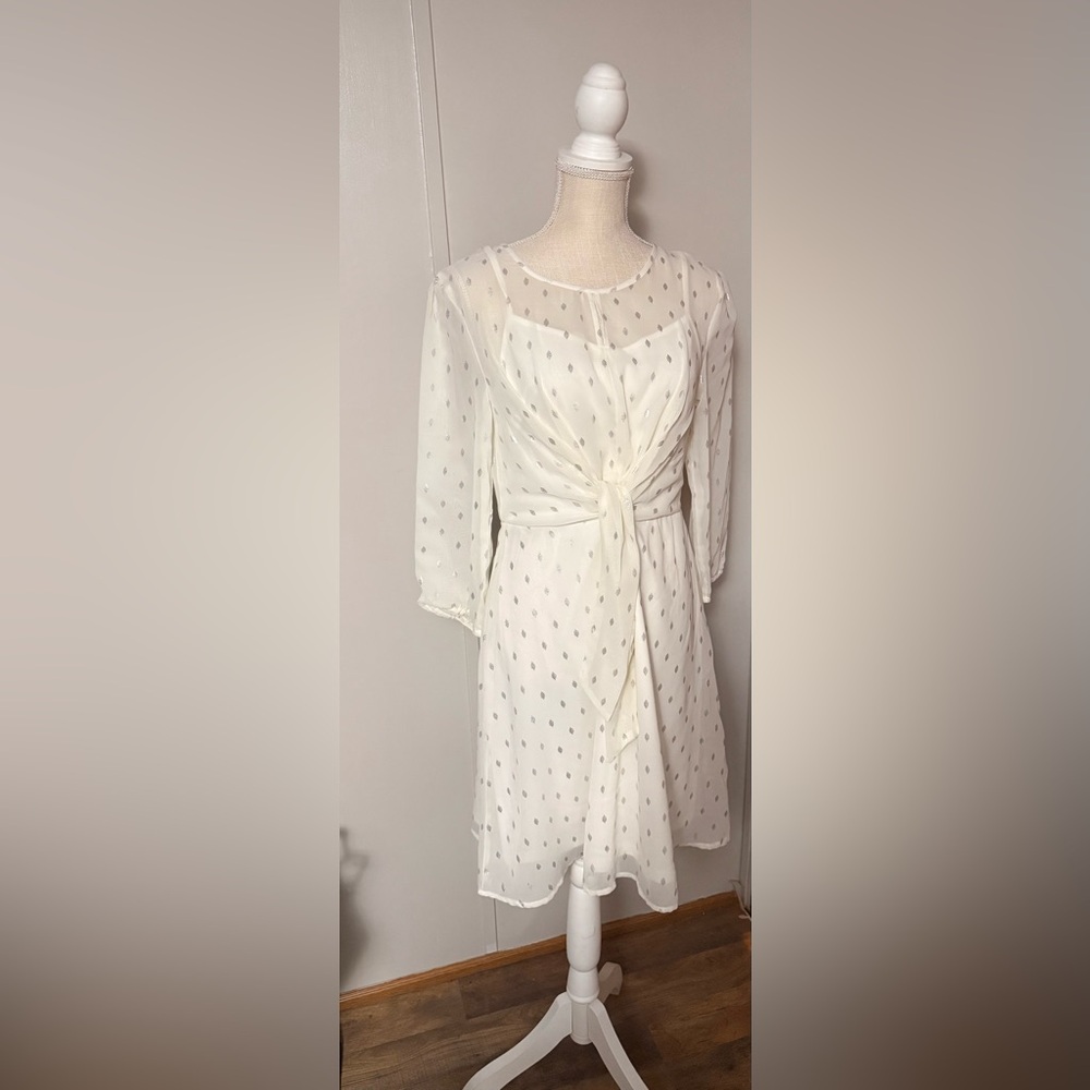 Elegant White and Silver Patterned Dress